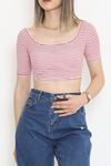 Çizgili Crop Bluz Pembe - 80051.1059.